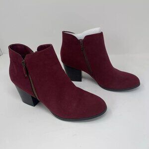 Style & Co Women's Masrinaa Ankle Bootie Round Toe Side Zip Heeled Burgundy 6.5M